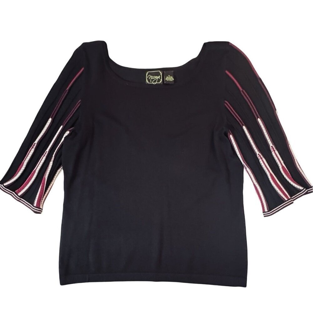 NICAYA Lux Accordion Sleeve Sweater Top Women XL Black Textured Pullover Artsy